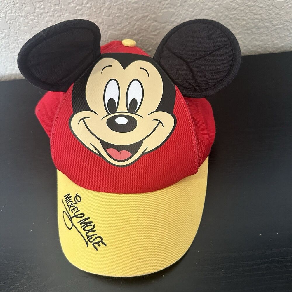 Youth Disney Parks Mickey Mouse Snap Back  Hat With Ears  Red Yellow Cap